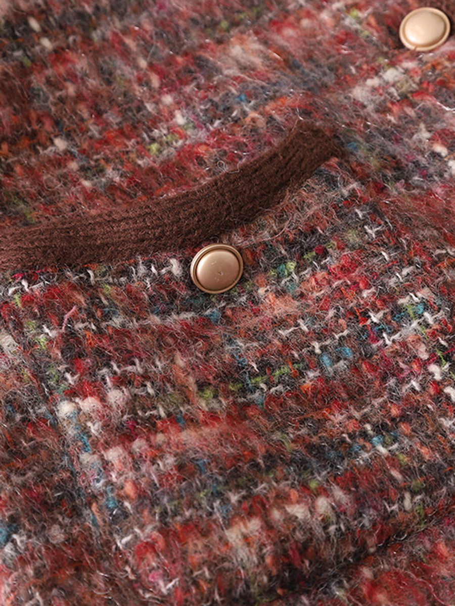 Derpai Karierte Tweedjacke mit kontrastierendem Besatz Damen Rot elegant Weihnachten
