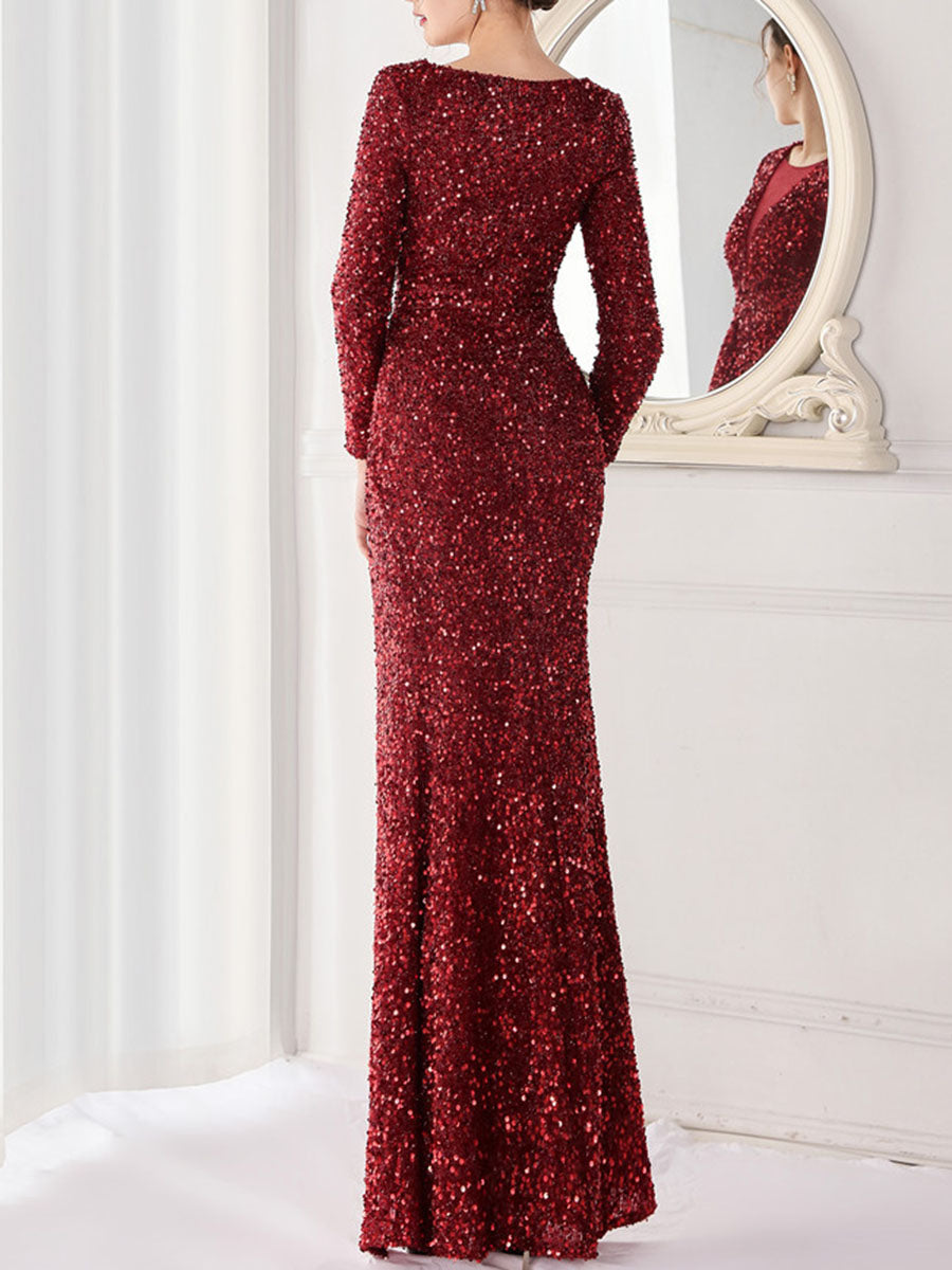 Derpai Glänzendes Maxi-Abendkleid mit Schlitz – für Hochzeit