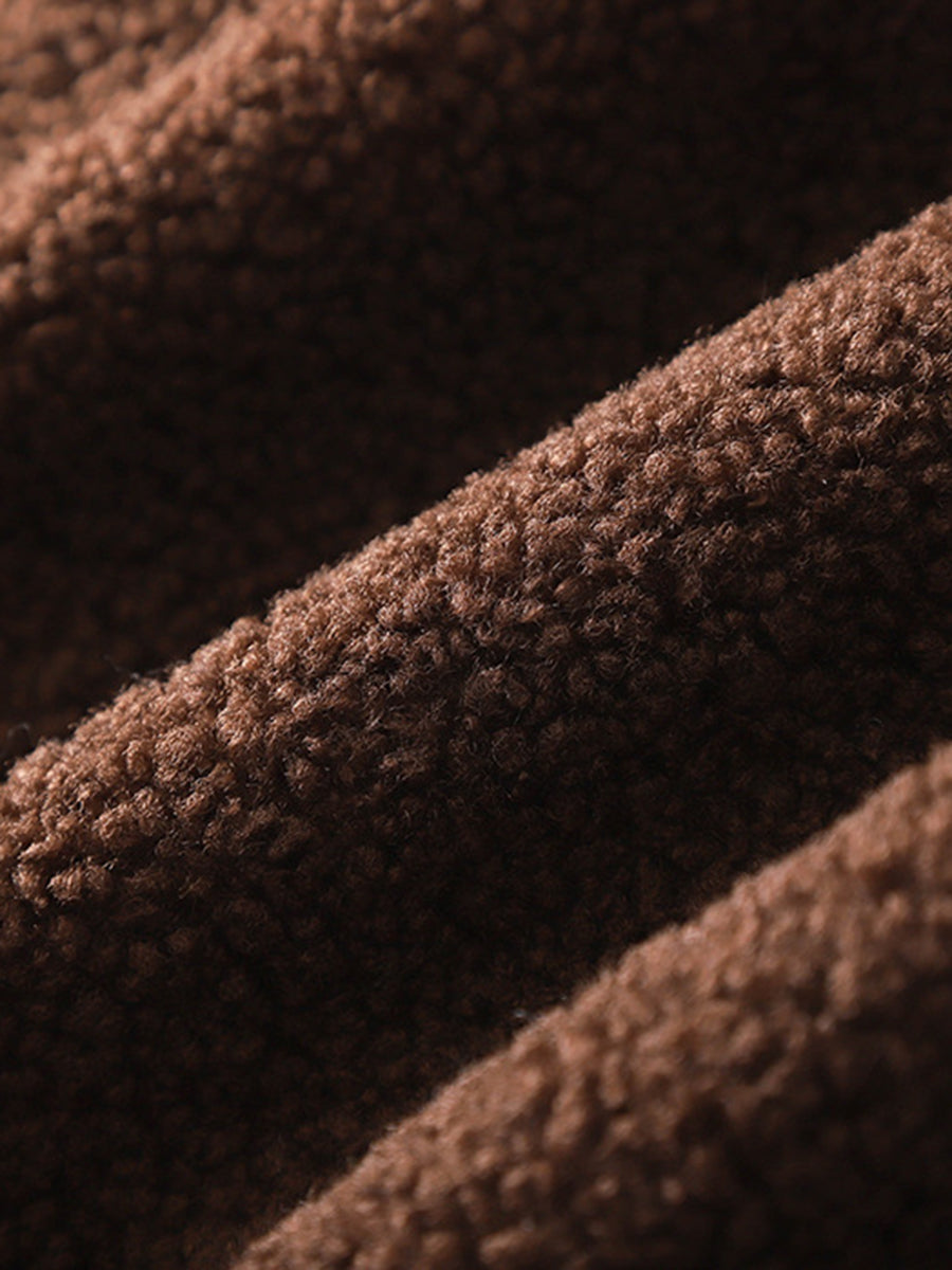 Derpai Langer Teddycoat mit doppelter Knopfleiste und Reverskragen Damen