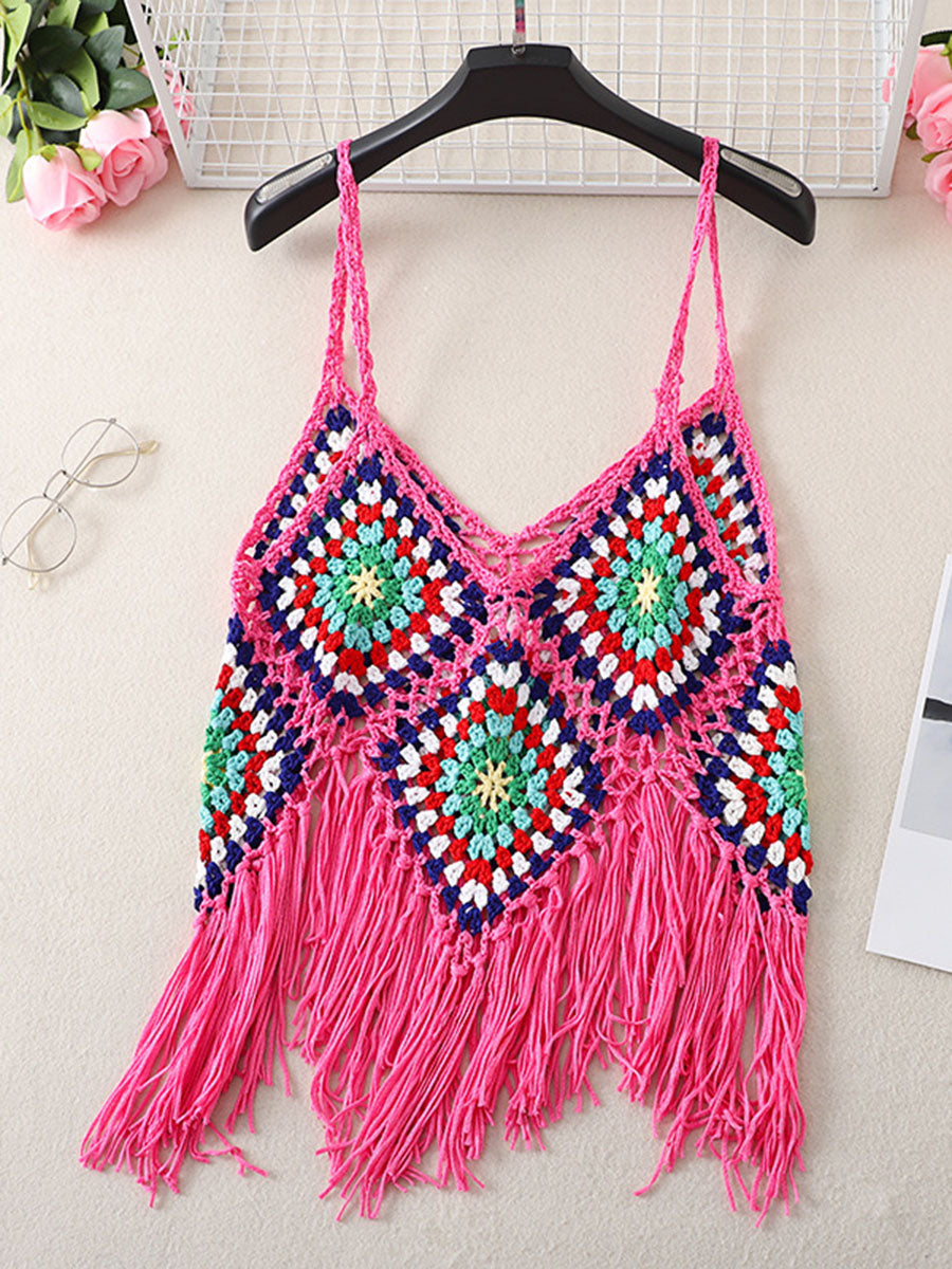 Derpai Boho-Crochet-Top mit dekorativen Fransen – für Urlaub & Strand