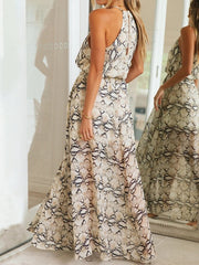 Derpai Langes Abendkleid mit Schlangenmuster Schlitz Neckholder – für Hochzeit