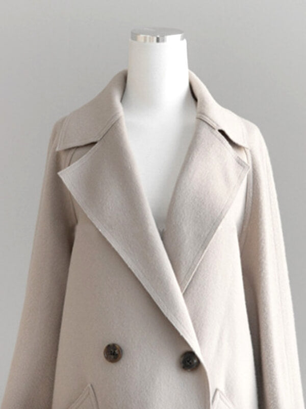 Derpai Eleganter langer Wollmantel mit doppelter Knopfleiste Gürtel und Taschen Damen