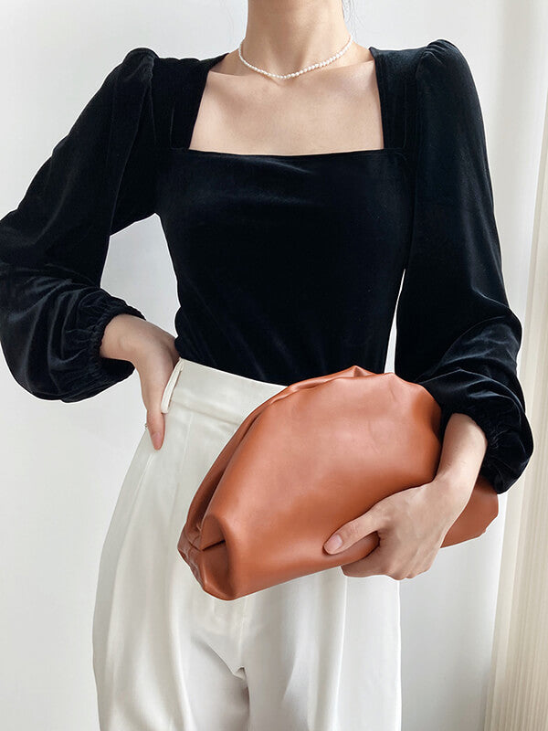 Derpai Schwarzes Samt-Top mit eckigem Ausschnitt – elegant & vintage