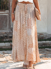 Derpai Blumenrock mit Knöpfen Trägern & Boho-Print lang