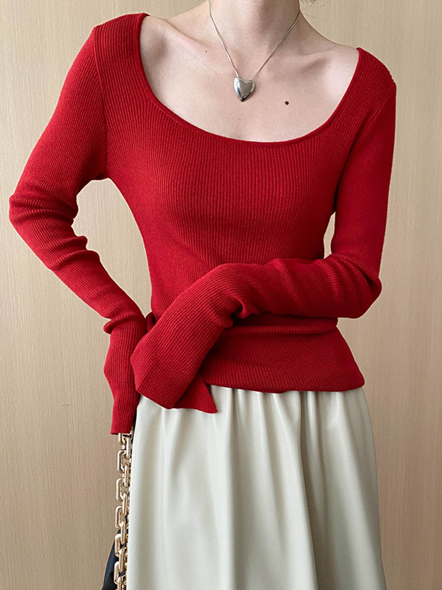 Derpai Strickpullover mit quadratischem Ausschnitt und ausgestellten Ärmeln Damen
