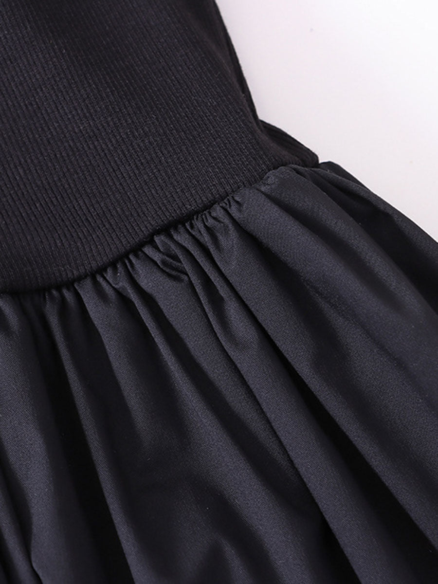 Derpai Schwarzes Trapez-Abendkleid mit feinen Trägern lang