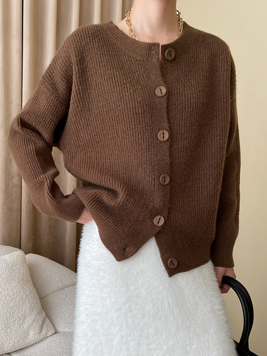 Derpai Cardigan mit Knopfleiste und Rundhalsausschnitt Damen casual