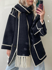 Derpai Modischer Wollmantel mit Fransen und Schal – Damenmode