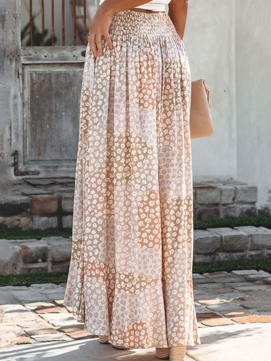 Derpai Blumenrock mit Knöpfen Trägern & Boho-Print lang