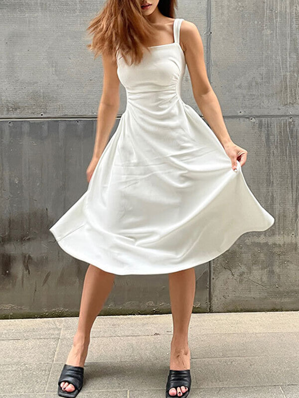 Derpai Weißes Midikleid im Trapezschnitt – elegant – für Abschlussball
