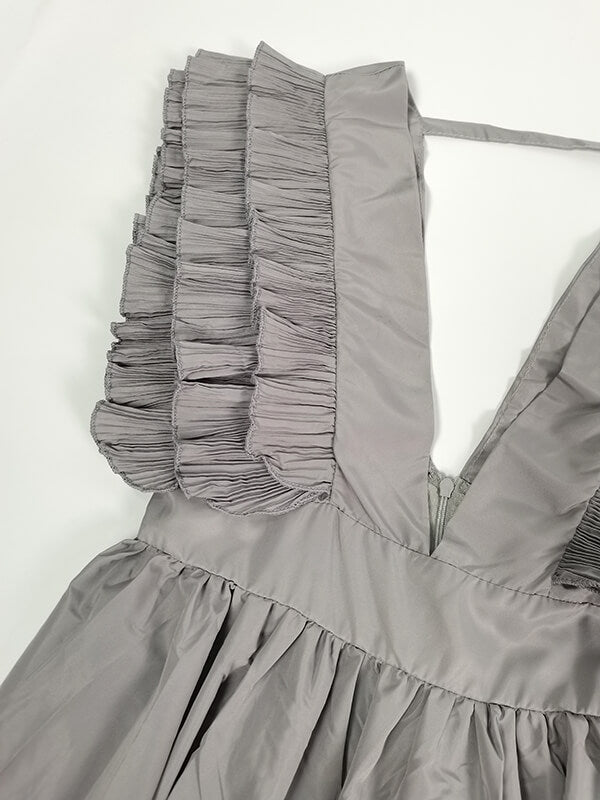 Derpai Maxi-Abendkleid mit Volants & tiefem Ausschnitt – für Hochzeit
