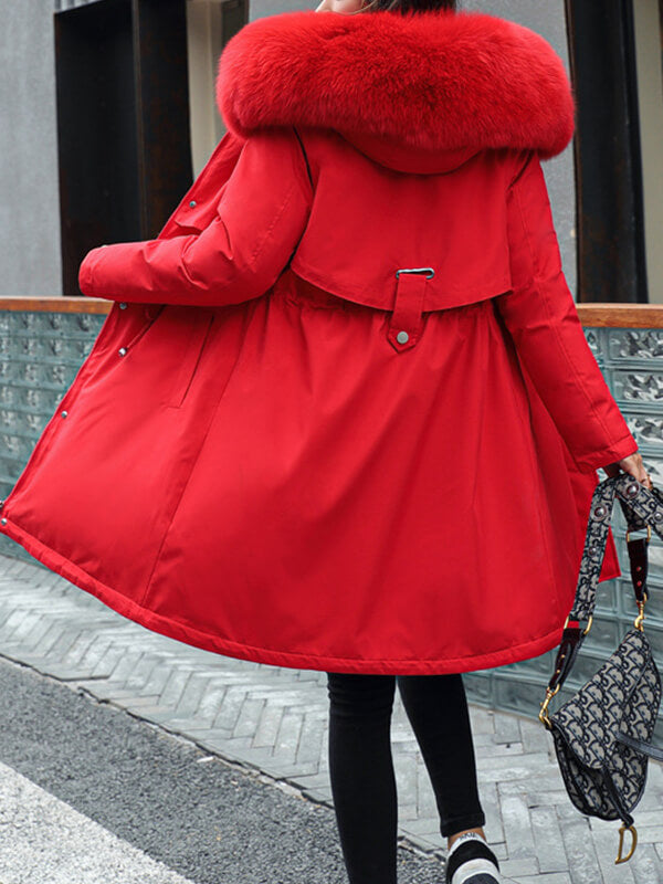 Derpai Lange Parka mit Fleece-Futter Taschen und Kapuze Damen Winter