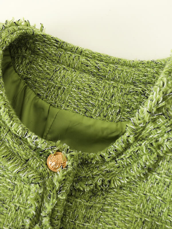 Derpai Kurze Tweedjacke mit Knöpfen Rundhalsausschnitt und Taschen Damen
