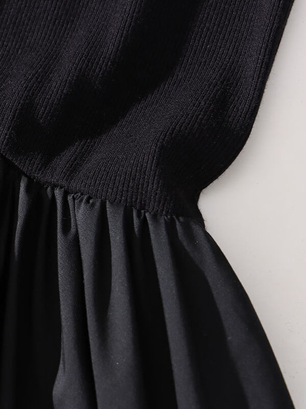 Derpai Schwarzes langes Kleid im Trapezstil mit Cut-Outs & langen Ärmeln