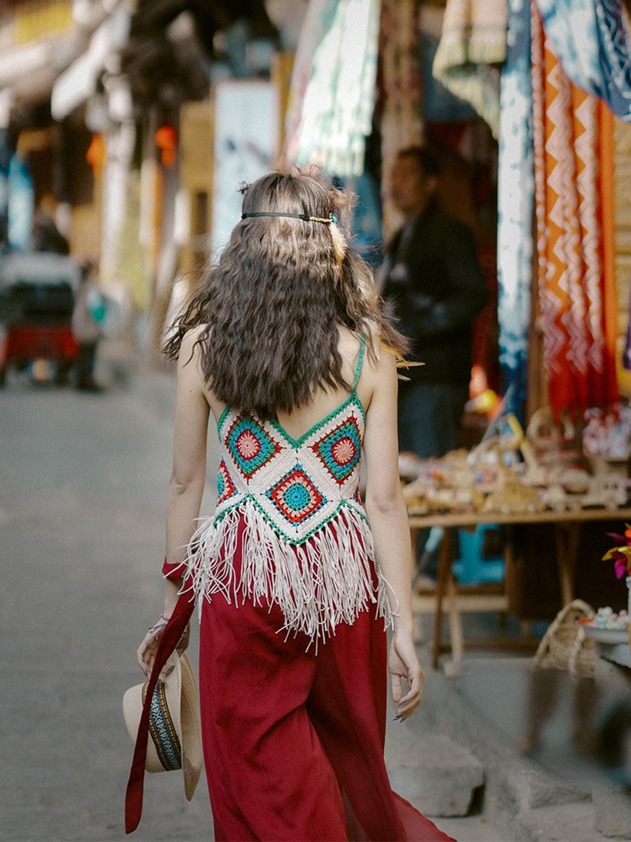 Derpai Boho-Crochet-Top mit dekorativen Fransen – für Urlaub & Strand
