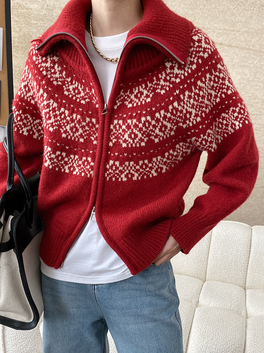 Derpai Jacquard-Pullover mit Reißverschluss Damen Vintage Weihnachten