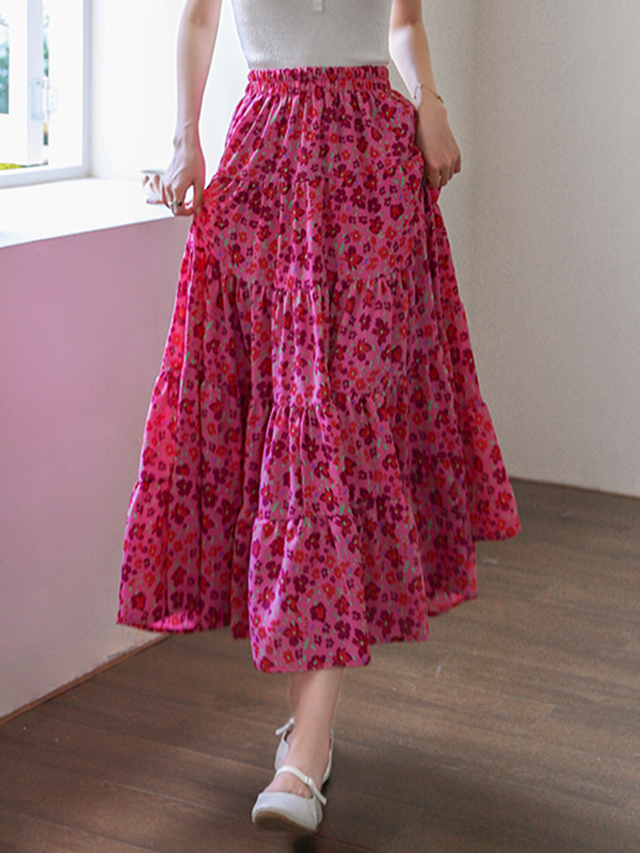 Derpai Boho-Maxirock aus Chiffon mit Blumenprint & Gummibund