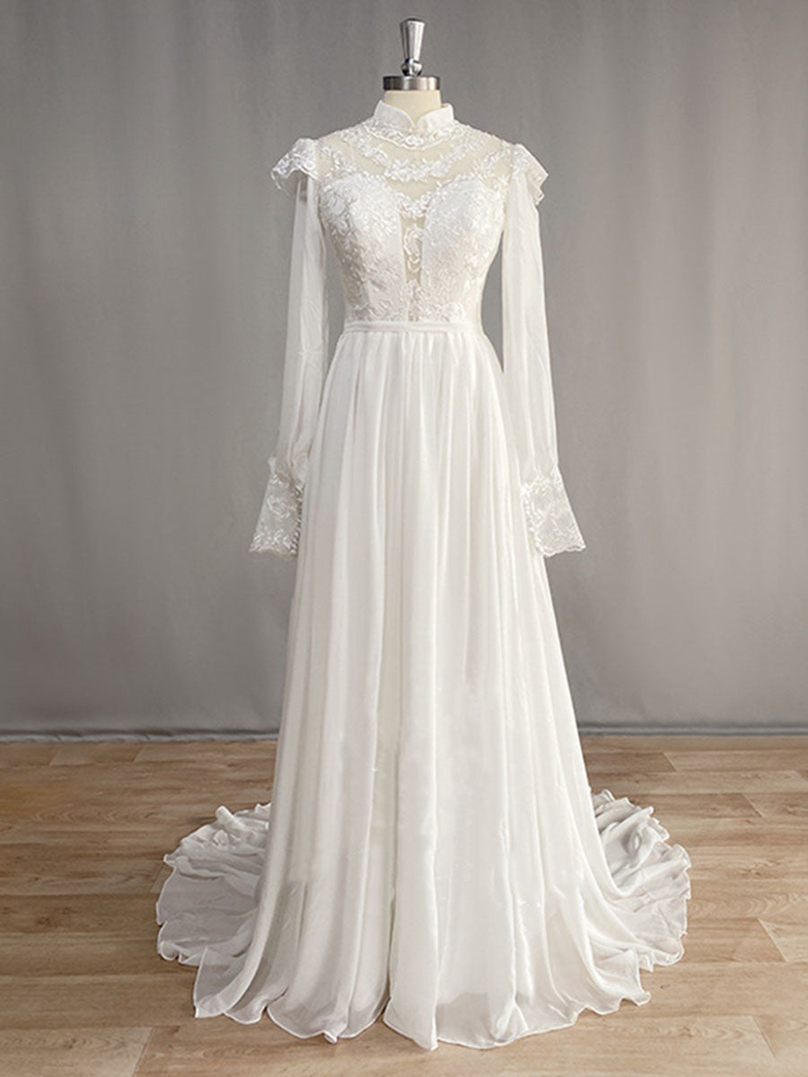 Derpai Vintage-inspiriertes Prinzessinnen-Brautkleid mit langen Ärmeln