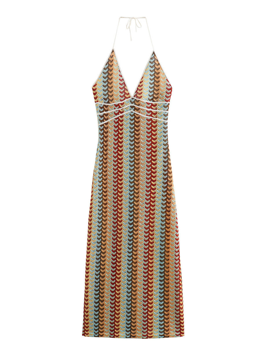 Derpai Langes Abendkleid mit Neckholder feinen Trägern und Rückenausschnitt – für Ball oder Hochzeit