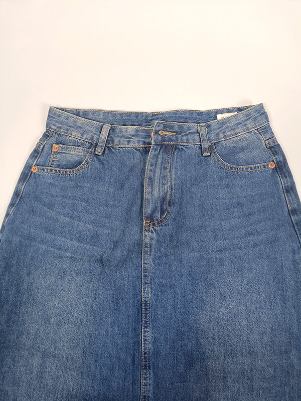 Derpai Langer Jeansrock mit hoher Taille Taschen und Knöpfen – Modischer Damenrock