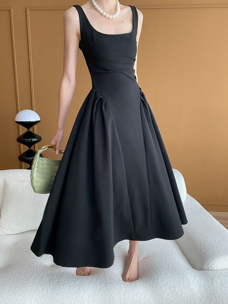 Derpai Schwarzes langes Trapez-Abendkleid à la Audrey Hepburn
