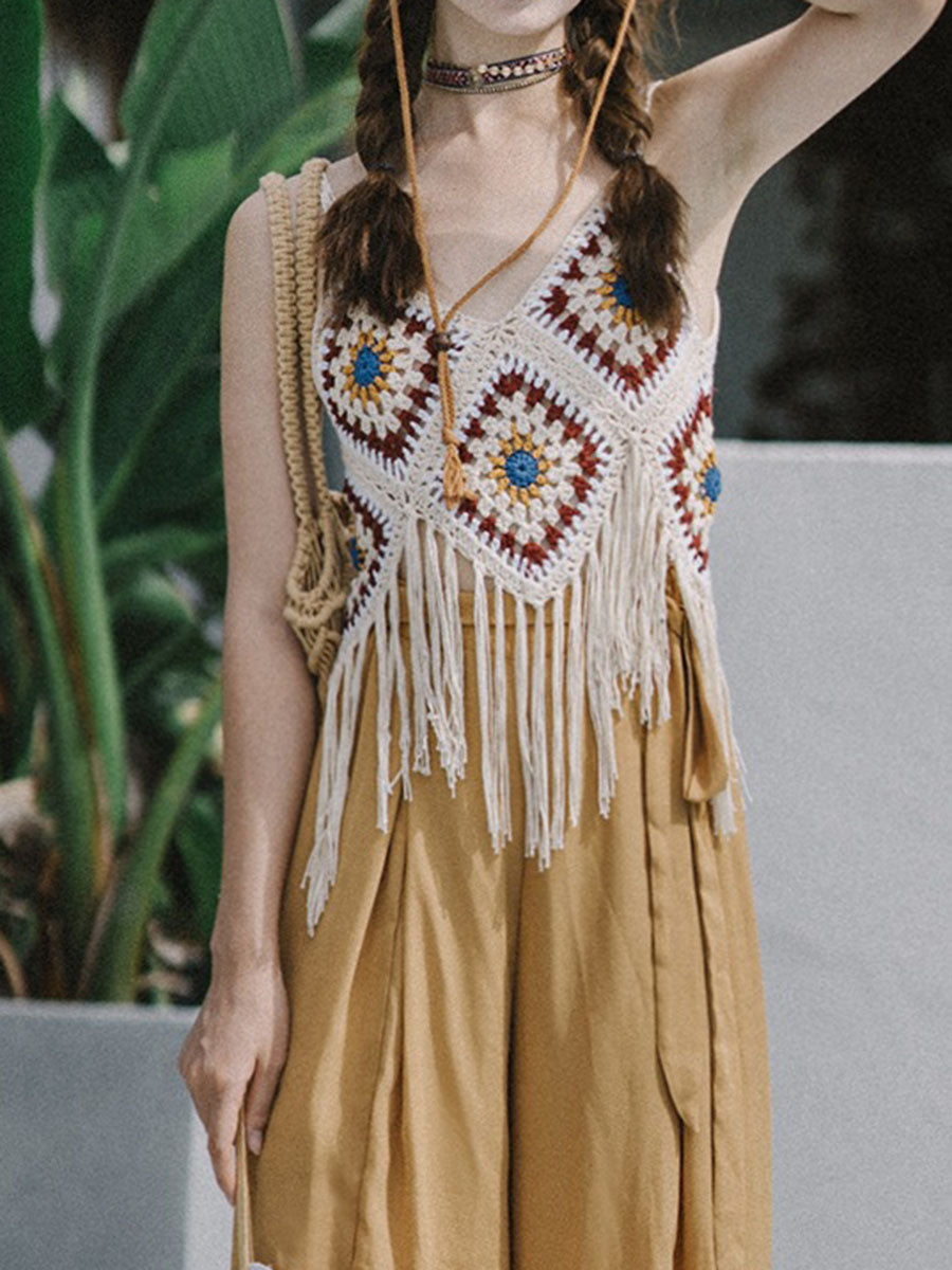 Derpai Boho-Crochet-Top mit dekorativen Fransen – für Urlaub & Strand