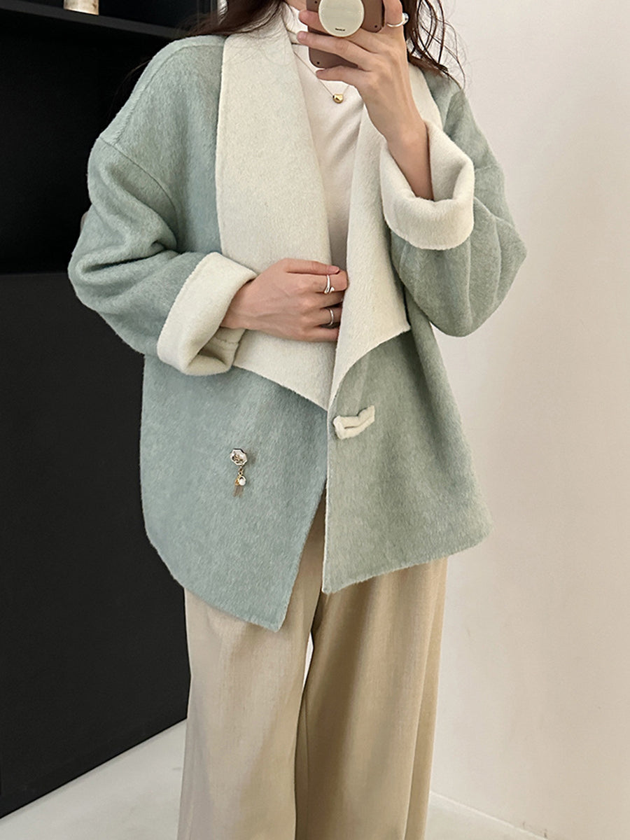 Derpai Wollmantel mit Farbblock-Design Damen modisch