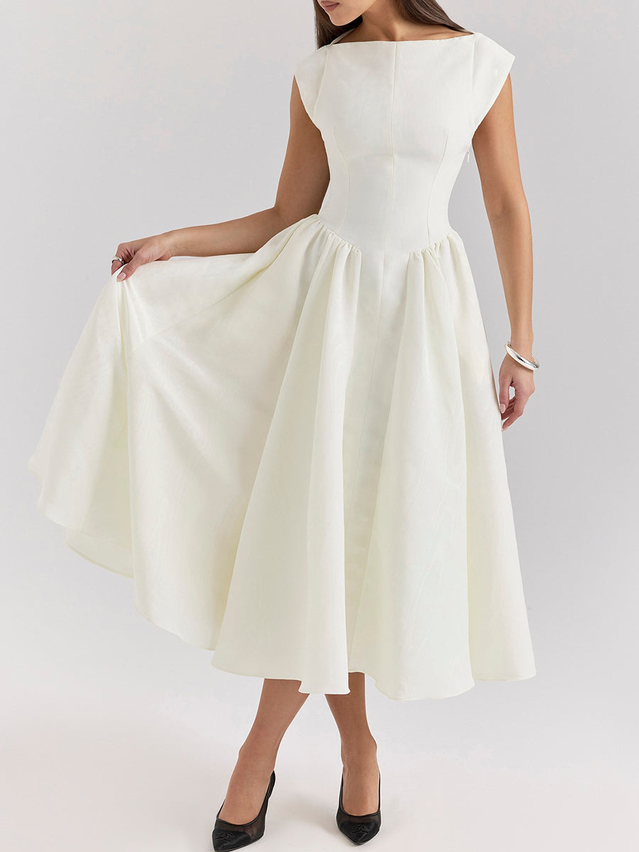 Derpai Langes Trapezkleid Rückenfrei Cocktail elegant Weiß