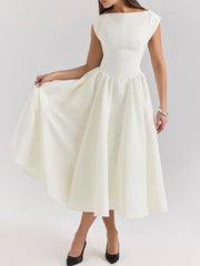 Derpai Langes Trapezkleid Rückenfrei Cocktail elegant Weiß