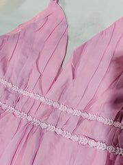 Derpai Elegantes Maxi-Abendkleid in Farbverlauf Blau-Rosa mit feinen Trägern – für Taufe