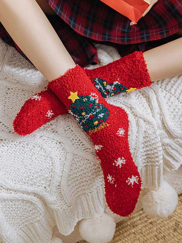 Derpai 4 Paar weiche Weihnachtssocken aus Fleece