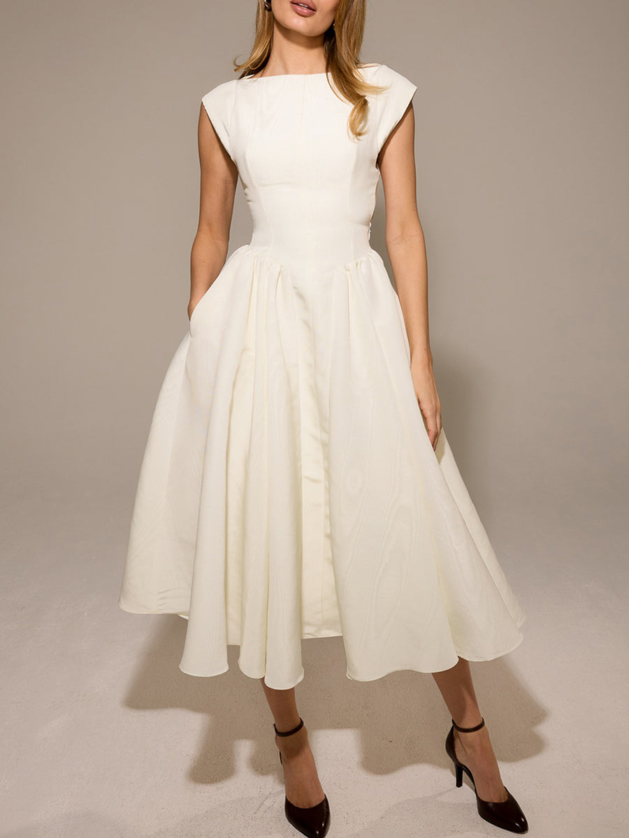 Derpai Langes Trapezkleid Rückenfrei Cocktail elegant Weiß