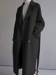 Derpai Eleganter langer Wollmantel mit doppelter Knopfleiste Gürtel und Taschen Damen