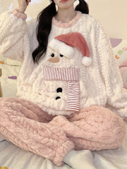 Derpai Weihnachts-Pyjama-Set aus Fleece Damen Winter
