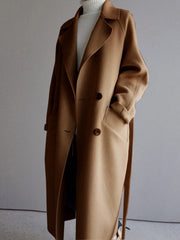 Derpai Eleganter langer Wollmantel mit doppelter Knopfleiste Gürtel und Taschen Damen