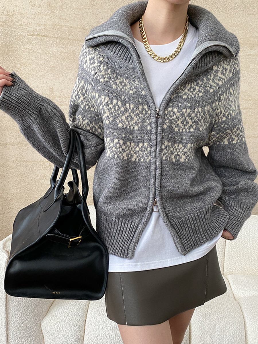 Derpai Jacquard-Pullover mit Reißverschluss Damen Vintage Weihnachten