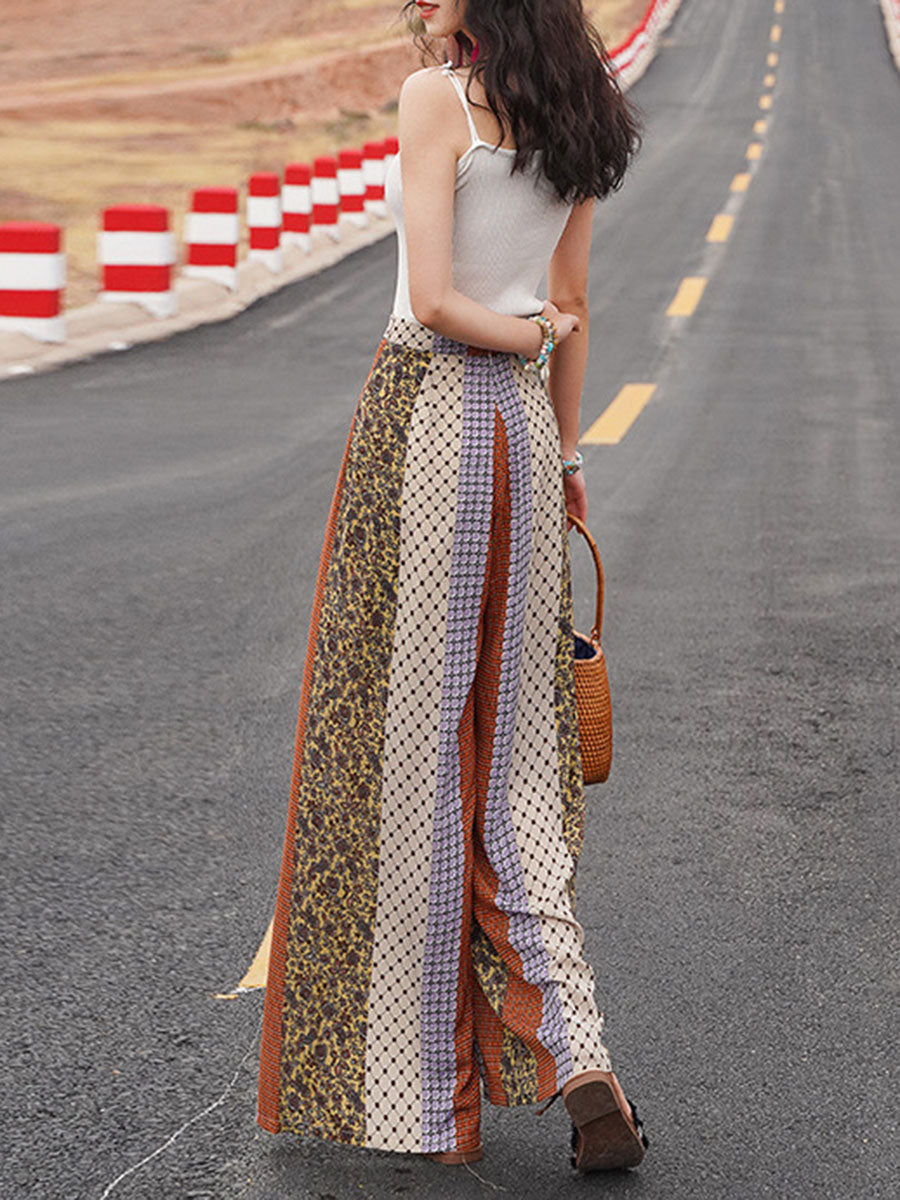 Derpai Lange weite Schlaghose mit Schlitz Damen Boho-Stil