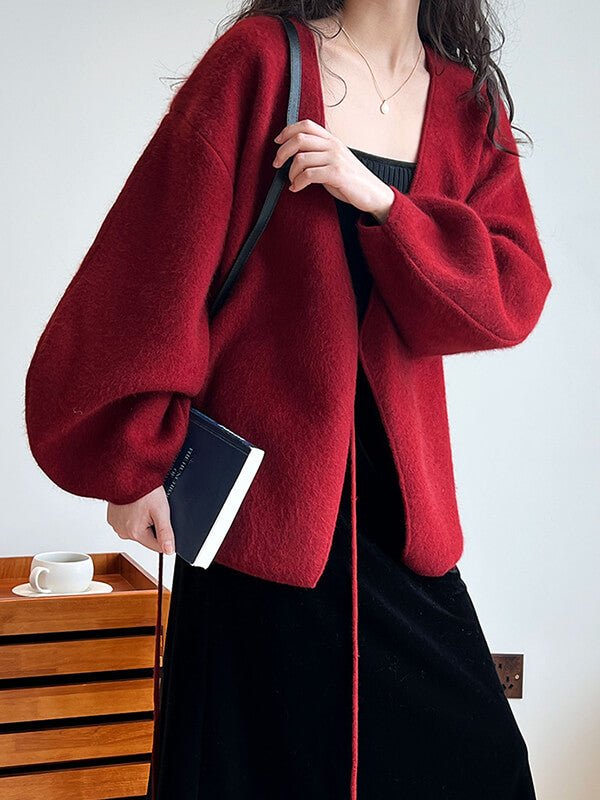 Derpai Roter Strick-Cardigan mit Spaghettiträgern – Weihnachtsstil