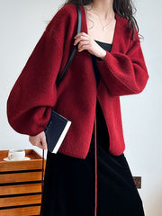 Derpai Roter Strick-Cardigan mit Spaghettiträgern – Weihnachtsstil