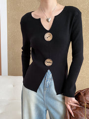 Derpai Figurbetonter Strickpullover mit V-Ausschnitt und Knöpfen Damen modisch