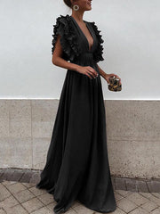 Derpai Maxi-Abendkleid mit Volants & tiefem Ausschnitt – für Hochzeit