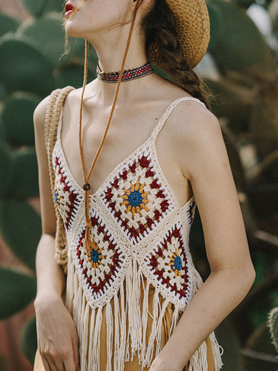 Derpai Boho-Crochet-Top mit dekorativen Fransen – für Urlaub & Strand