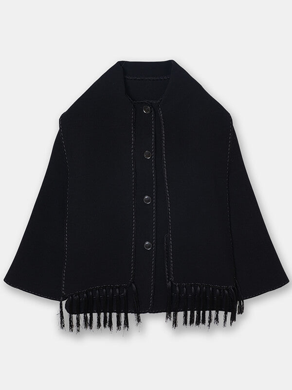 Derpai Modischer Wollmantel mit Fransen und Schal – Damenmode