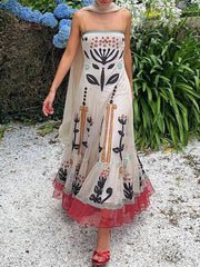Derpai Langes Ethno-Kleid mit Rüschen und feinen Trägern – für Ball und Strand