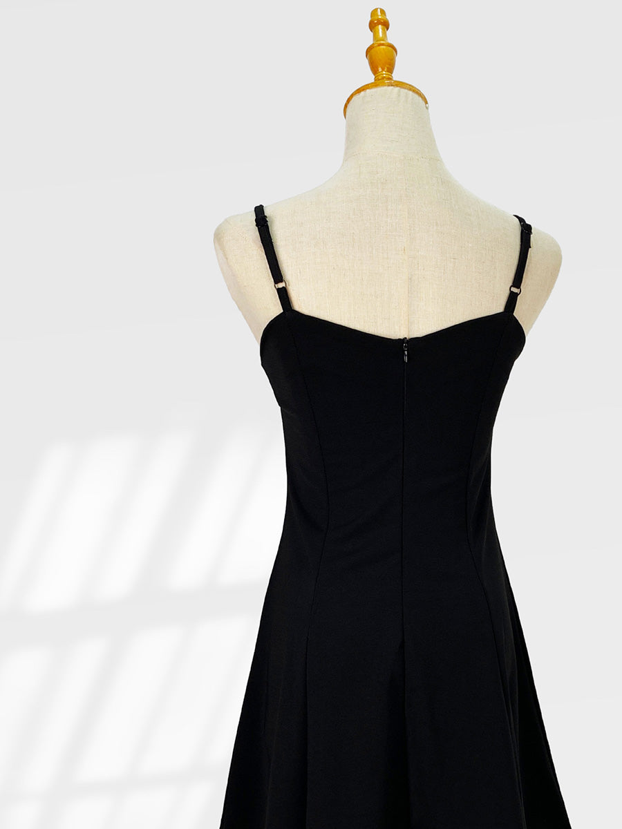 Derpai Schwarzes Trägerkleid im A-Linien-Schnitt – für Party & Cocktail