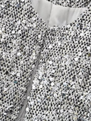 Derpai Glänzende Tweedjacke mit Pailletten und Rundhalsausschnitt Damen Silber