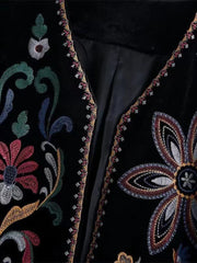 Derpai Kurze Samtjacke mit Stickerei Damen Ethno-Stil