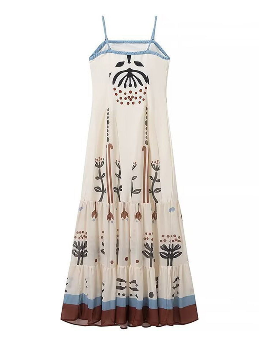 Derpai Langes Ethno-Kleid mit Rüschen und feinen Trägern – für Ball und Strand