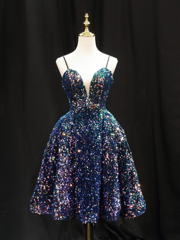 Derpai Midilanges Glitzer-Abendkleid mit feinen Trägern