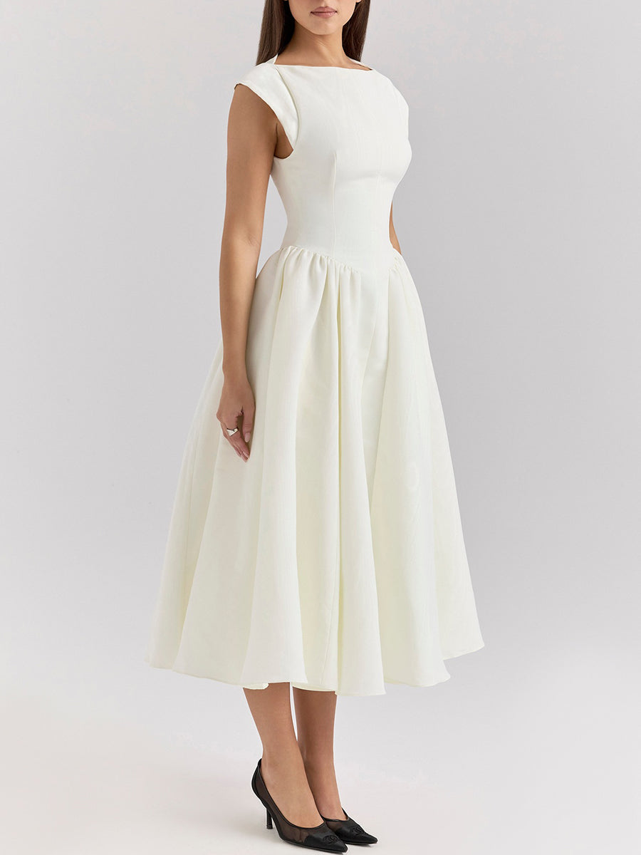 Derpai Langes Trapezkleid Rückenfrei Cocktail elegant Weiß